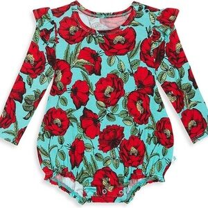 Posh Peanut x Alice & Olivia Beach Bliss Ruffled Bubble Romper bamboo baby girl